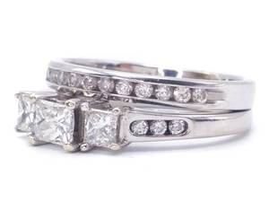 lot 19A image: 1 Carat Diamond Wedding Set in 14k White Gold $2850