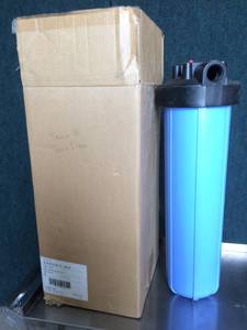 Aquaboon Big Blue 4.5 x 20 Whole House Well Water Filter System THIS LOT INCLUDES 1 CASE OF (4) NEW IN BOX FILTERS FOR THIS SYSTEM - GREAT CONDITION - NO MOUNTING HARDWARE
