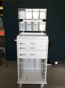 Medical Crash Cart -Multiple Drawers wSorter Sections In Them Plus Tilt Out Bins On The Top, Storage Basket On The Bottom, Slide Out Side Tray, Garbage Bin On Side, Locking Wheels &amp Side Tray For Paperwork - Great For The Garage &amp Mobile Too