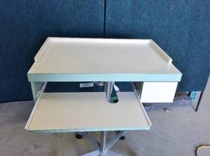 PORTABLE COMPUTER WORK DESK WITH SLIDE OUT KEYBOARD TRAY &amp SIDE DRAWER - INCLUDES POWER STRIP ATTACHED TO BACK - GOOD CONDITION
