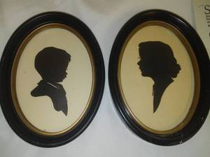 lot 37 image: Antique Silhouettes framed Mother Son set.