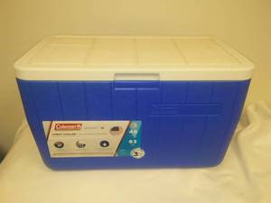 lot 67 image: New Cooler Coleman $35 retail,  48 qt., 2 foot Long.