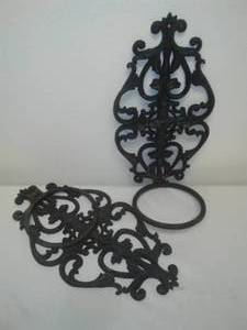 lot 101 image: 2 Cast flower pot hangers 16in.  tall.