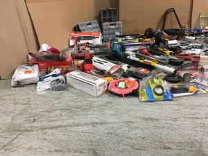 lot 17 image: Gaylord with assorted hardware items - Indooroutdoor tools and accesories, electrical, mechanic, plumbing - customer returns condition varies from new to open packages missing pieces review pictures