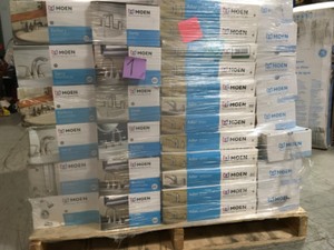 lot 1 image: Pallet full of assorted Moen faucets- various models and conditions customer returns