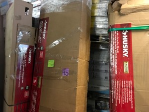 lot 45 image: Lot of 4 assorted Husky Heavy Duty Shelve units  - some boxes open - items not inspected review Pictures