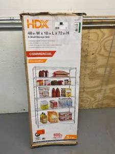 lot 42 image: HDX Heavy Duty 6-Tier Wire Shelving Unit in Chrome (48 in. W x 72 in. H x 18 in. D)