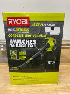 lot 47 image: RYOBI 40-Volt Lithium-Ion Cordless Leaf VacuumMulcher with 4.0 Ah Battery and Charger Included