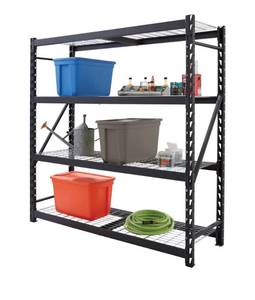 lot 91 image: HUSKY Husky Black Heavy Duty 4-Tier Steel Garage Storage Shelving Unit (77 in. W x 78 in. H x 24 in. D)