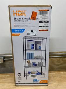 lot 20 image: HDX 5-Tier Wire Garage Storage Shelving Unit in Black (36 in. W x 72 in. H x 16 in. D)