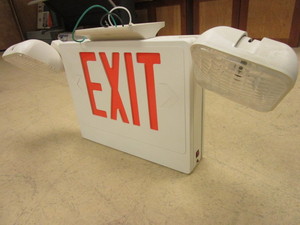 lot 829 image: EXIT SIGN, WITH TWO LAMPS