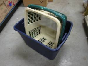 2 Laundry Baskets and Plastic Tote ...
