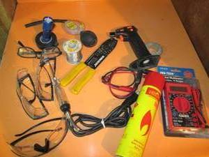 lot 34 image: Assorted Tools, Goggles, Wire, Elec...