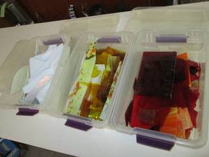 lot 209 image: (3) Totes of Stained Glass Pieces f...