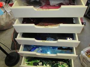 lot 216 image: 4 Drawer Cabinet Full of Stained Gl...