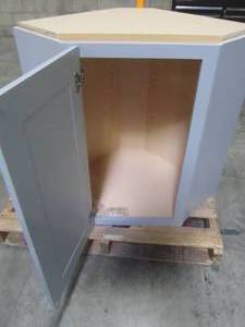 lot 202 image: Hampton Bay Designer Series Melvern Assembled 18x30x12.25 in. Diagonal Wall Kitchen Cabinet in Heron Gray WC2430-MLGR