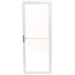 lot 607 image: Andersen 32 in. x 80 in. 2500 Series White Universal Self-Storing Aluminum Storm Door with Nickel Hardware
