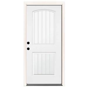 lot 613 image: Steves & Sons 36 in. x 80 in. Premium 2-Panel Plank Primed White Steel Prehung Front Door with 36 in. Right-Hand Inswing, ST22-PR-30-4IRH - ScratchesSlight Dents