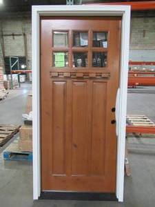 lot 610 image: Steves & Sons 36 in. x 80 in. Shaker 6 Lite Stained Mahogany Wood Prehung Front Door, M2203-CT-PJ4RH