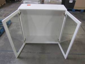 lot 329 image: Hampton Bay Designer Series Edgeley Assembled 36x36x12 in. Wall Kitchen Cabinet with Glass Doors in White WGD3636-EDWH
