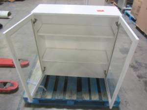 lot 330 image: Hampton Bay Designer Series Edgeley Assembled 36x36x12 in. Wall Kitchen Cabinet with Glass Doors in White WGD3636-EDWH