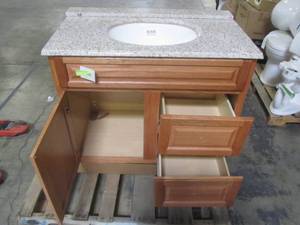lot 338 image: Glacier Bay 36 in. W x 21 in. D x 33.5 in. H Bath Vanity Cabinet Only in Oak With Top HOA36DY
