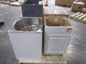 lot 234 image: WHOLESALE MIXED PALLET OF LAUNDRY SINK AND VANITY CABINETS