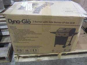 lot 237 image: Dyna-Glo 2-Burner Open Cart Propane Gas Grill in Stainless Steel and Black with Side Burner DGF350CSP-D