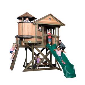 lot 3 image: Backyard Discovery Eagles Nest All Cedar Playset, 1801318com - 5 Boxes  Slide - Unclaimed Item Return.