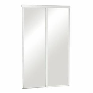 lot 4 image: Pinecroft 60 in. x 80 in. Mirror Euroframe Aluminum White Frame for Sliding Door, PC06080CO120 - NEW - 2 Boxes.