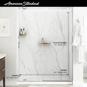 lot 101 image: American Standard Passage 60 in. x 72 in. 3-Piece Glue-Up Alcove Shower Wall, Door and Base Kit with Right Hand Drain in Serene Marble, P2712RHO.377