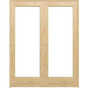 lot 616 image: Steves & Sons, Approximately 81 34 x 61 58 x 4 916 Universal 1-Lite Clear Glass Unfinished Pine Double Prehung Interior French Door with Nickel Hinges, SIP0000008816