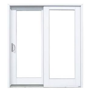 lot 626 image: Masterpiece 72 in. x 80 in. Smooth White Composite Sliding Patio Door (Slides Left from Inside. - Cracked Upper Corner of Frame