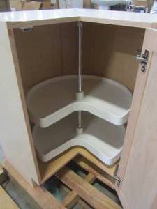 lot 120 image: Hampton Bay Assembled 27.7 in. x 34.5 in. x 27.7 in. Easthaven Lazy Susan Corner Base Cabinet in Unfinished German Beech EH2835C-GB