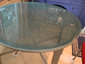 lot 4 image: Round Glass Top Table and Three Chairs