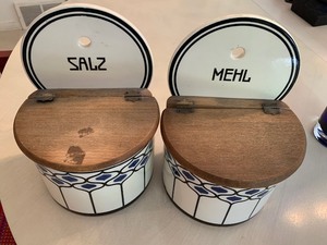 lot 9 image: Vintage German Salz and Mehl Wall Mounted Containers