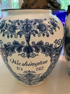 lot 69 image: Delft Jar with Lid and Delft Vase