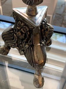 lot 64 image: Silver Tone Lion Figure Candlestick Holder