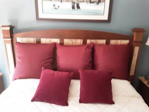 lot 10 image: 5-Red Throw Pillows 24x24, 15x15