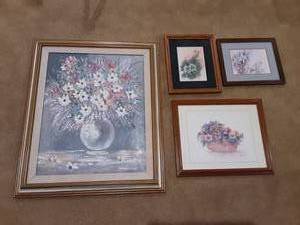 lot 32 image: 4-Framed Florals-Thomas, Pell, Patricia Mann (All Signed) (25x22 Large One)