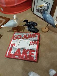 lot 35 image: Lake Frame, Pair Of Loons & Seas Birds