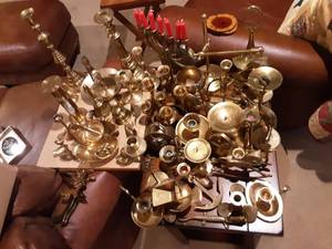 lot 73 image: Assorted Brass-Mostly Candle Holders