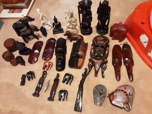 lot 112 image: Wood Carvings, Masks, Trinket Boxes, Statues