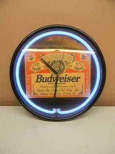lot 40 image: VINTAGE BUDWEISER NEON CLOCK - WORKS - OLD SCHOOL, VERY COOL - APPROX 16 - SEE PICTURES
