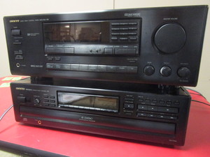 lot 931 image: ONKYO STEREO RECEIVERTUNER AMPLIFIER AND 6-DISC COMPACT DISC PLAYER, WITH REMOTE CONTROLS