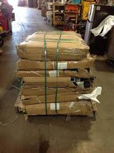 lot 2 image: Pallets whit Husky 42 in. H x 96 in W x 48 in. D Overhead Ceiling Mount Garage Rack original costumer returns