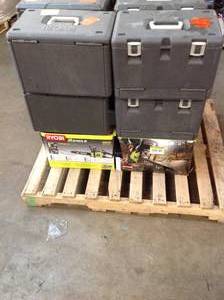 lot 26 image: PALLET WITH RYOBI CHAINSAWS original costumers returns
