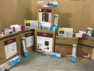 lot 44 image: Pallet with assorted Bathroom furniture, Mirrors, Faucets and accesories Customer returns some in like new condition review pictures
