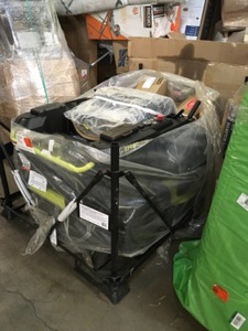 lot 53 image: RYOBI 42 in. 100 Ah Battery Electric Riding Zero Turn Mower and Bagging Kit NOT USED