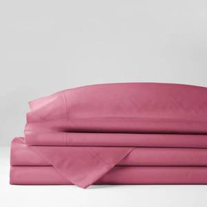 Company Cotton 4-Piece Rose Wine Solid 300 Thread Count Percale Queen Sheet Set, EC40-Q-RS-WINE - NEW.